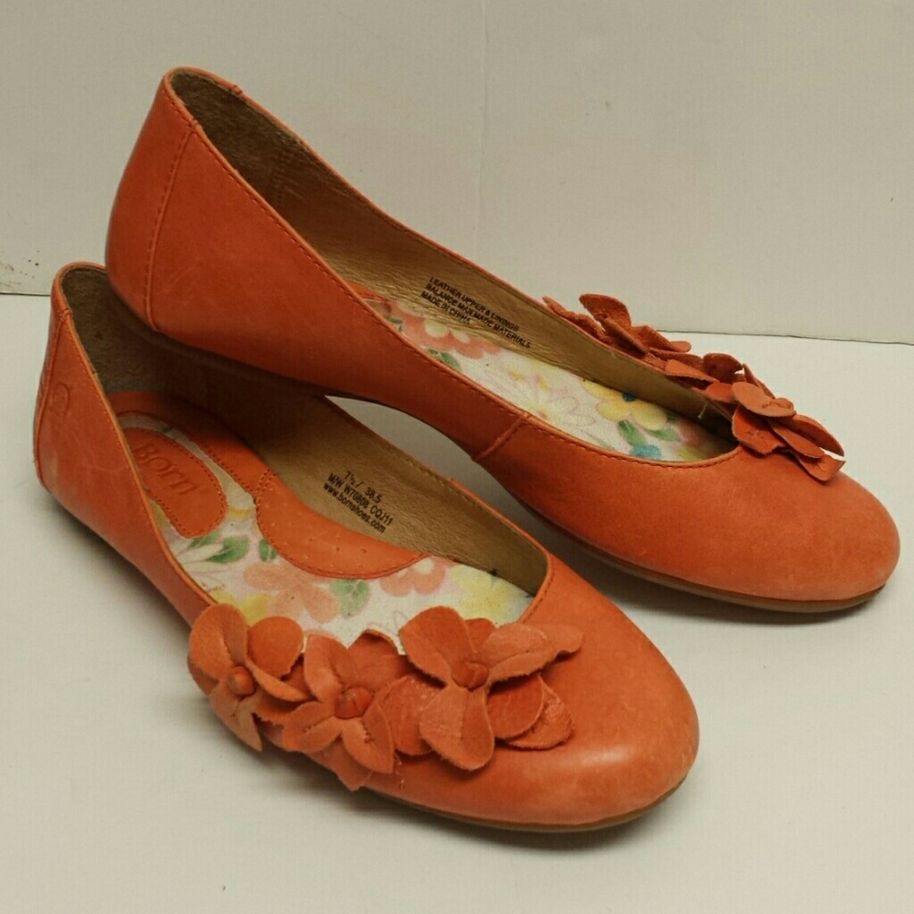 Born Orange Floral Appliqué Ballet Flats